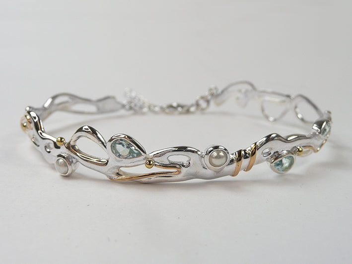 Silver Bracelet - Blue Topaz and Pearl