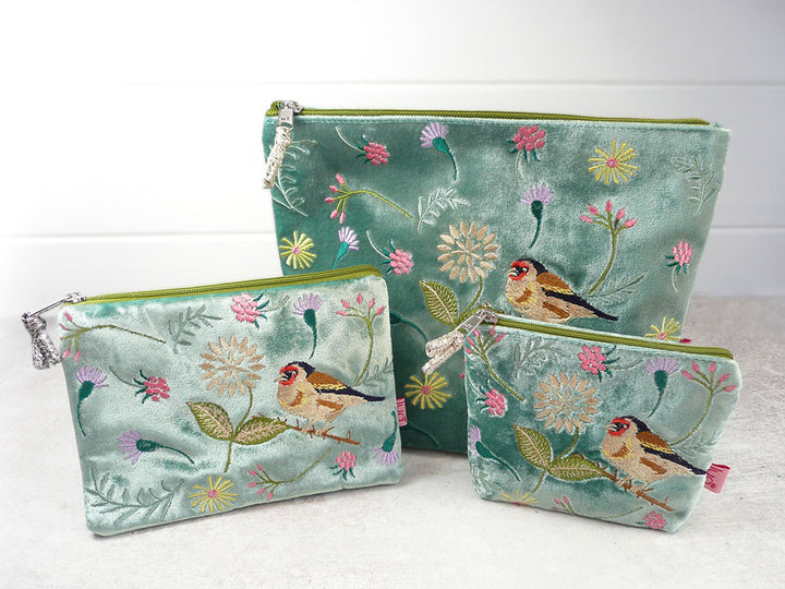 Velvet Cosmetic Bag - Goldfinch Aqua Large