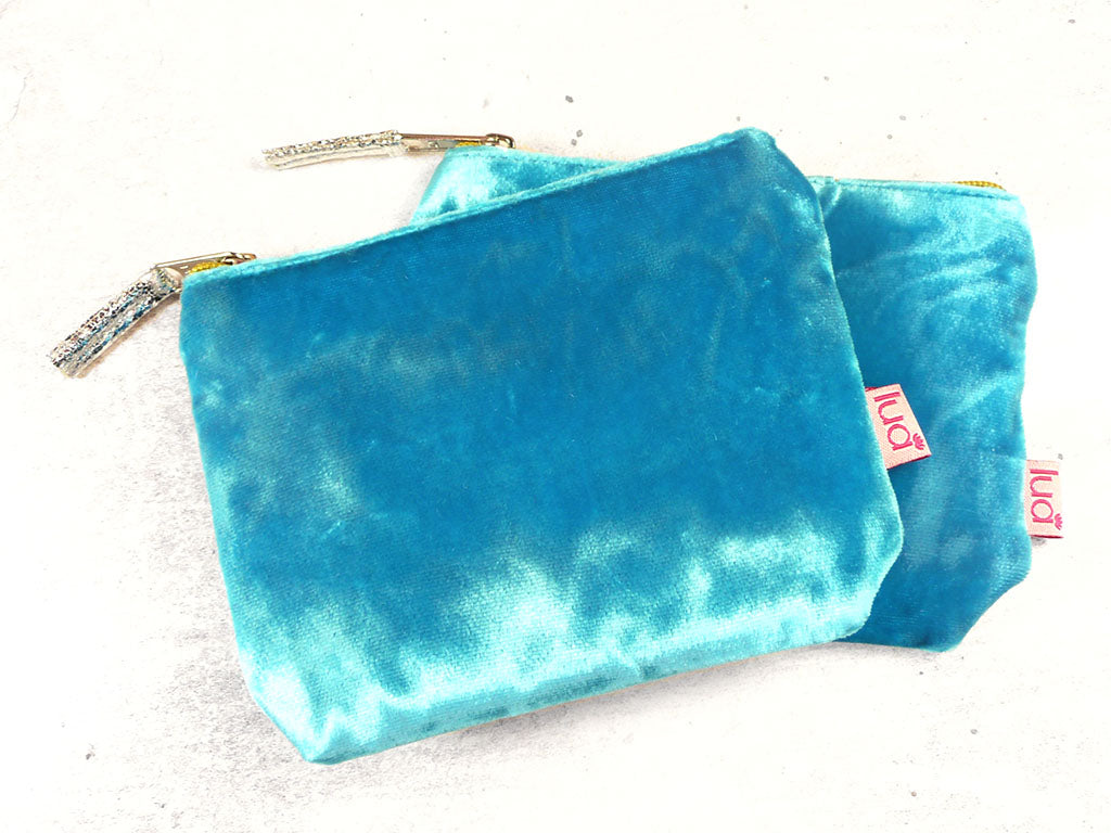 Velvet Purse - Aqua Blue Small
