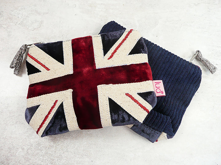 Front and back of 2 Union Jack flag purses