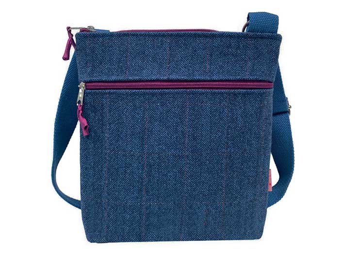 Messenger Bag Blue Herringbone Indigo Silver