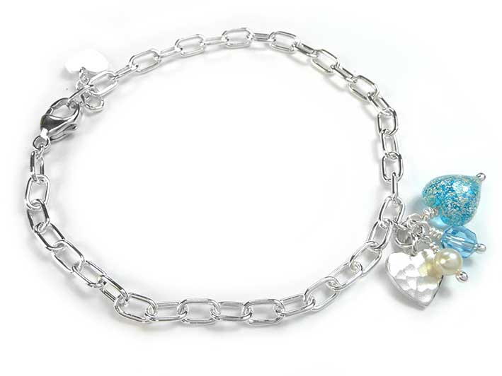 Murano Glass Amore Bracelet - Aqua and White Gold