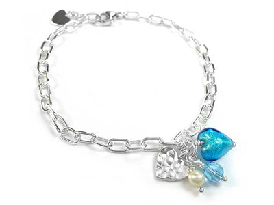 Murano Glass Amore Bracelet - Aqua and White Gold