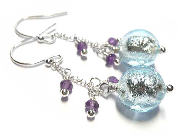 Murano Glass Bella Earrings - Aquamarine and Amethyst