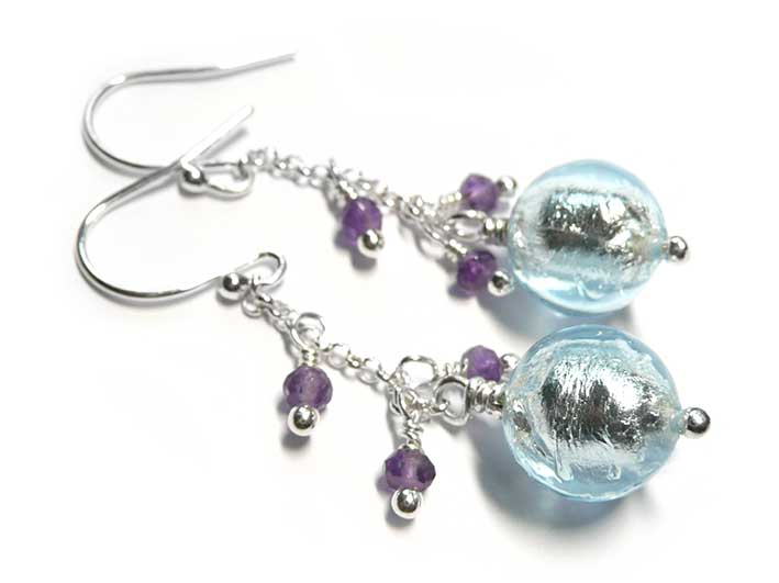 Murano Glass Bella Earrings - Aquamarine and Amethyst