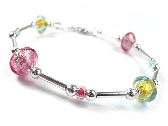 Murano Glass Bicone Earrings - Aquamarine Gold