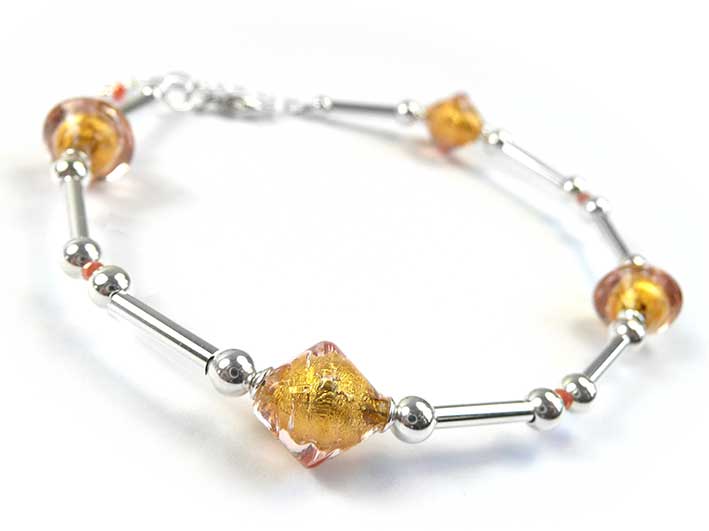 Murano Glass Bicone Bracelet - Peach