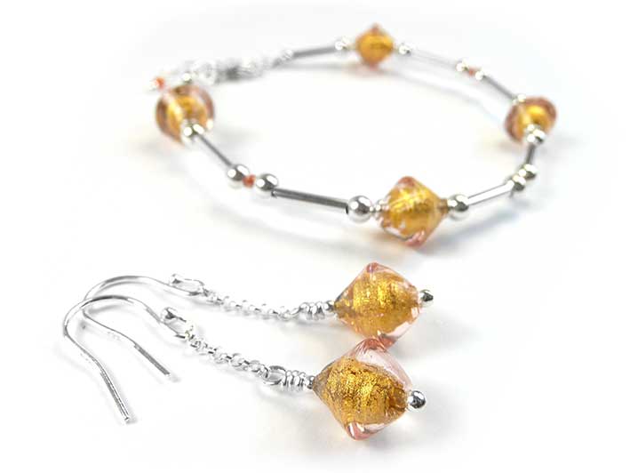 Murano Glass Bicone Bracelet - Peach