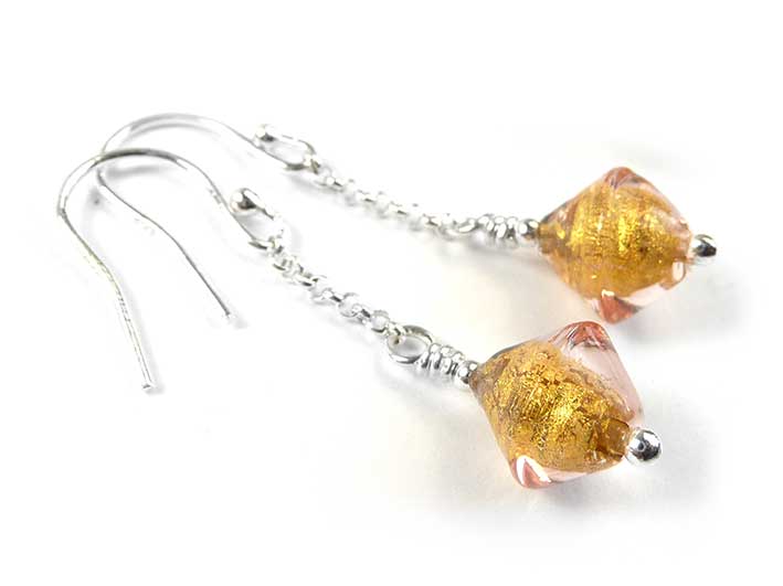Murano Glass Bicone Earrings - Peach