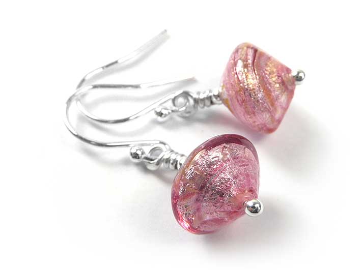 Murano Glass Bicone Earrings - Rose