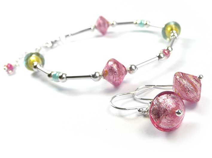 Murano Glass Bicone Earrings - Rose