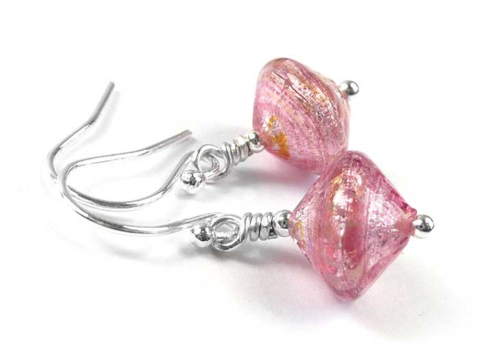 Murano Glass Bicone Earrings - Rose