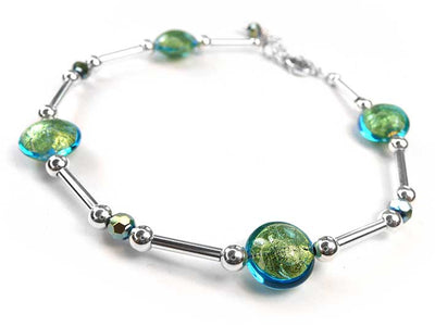 Murano Glass Bracelet - Aqua Verde Lentil