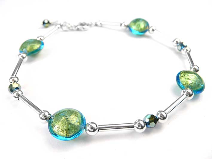 Murano Glass Bracelet - Aqua Verde Lentil