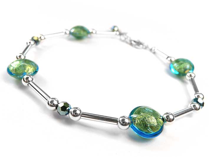 Murano Glass Bracelet - Aqua Verde Lentil