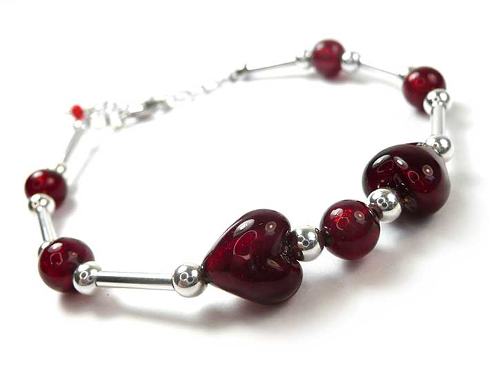Murano Glass Bracelet - Ruby Heart