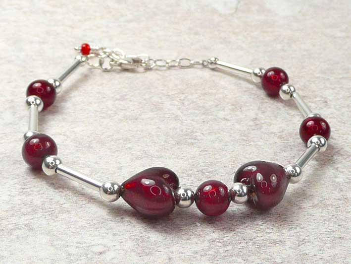 Murano Glass Bracelet - Ruby Heart