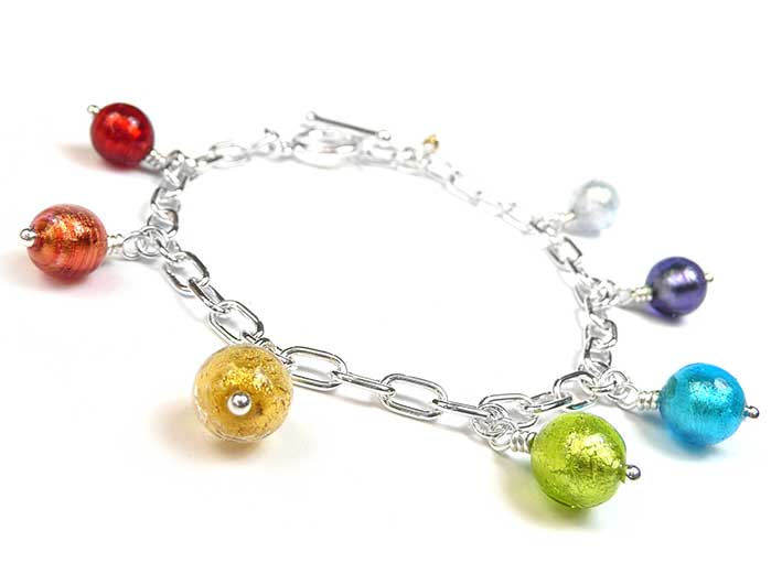 Murano Glass Charm Bracelet - Rainbow