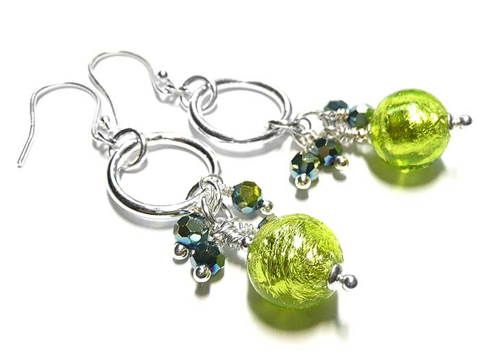 Murano Glass Cluster Ring Earrings - Lime