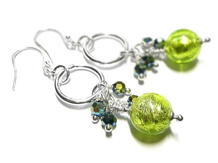 Murano Glass Cluster Ring Earrings - Lime