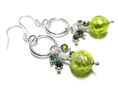 Murano Glass Cluster Ring Earrings - Lime