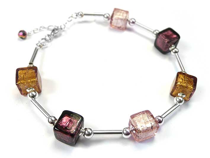 Murano Glass Cube Bracelet - Burgundy Glow