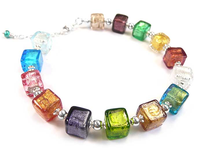 Murano Glass Cube Bracelet - Multicolour