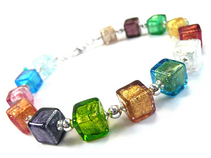 Murano Glass Cube Bracelet - Multicolour