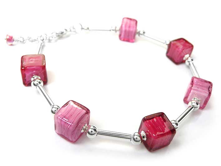 Murano Glass Cube Bracelet - Pinks