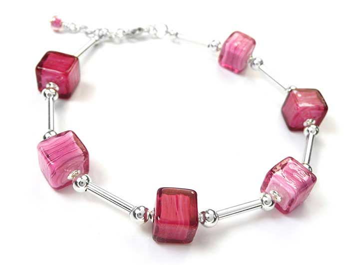 Murano Glass Cube Bracelet - Pinks