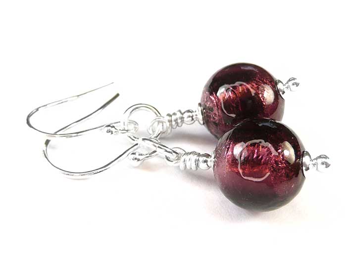 Murano Glass Earrings - Dark Amethyst