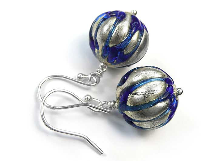 Murano Glass Earrings - Ribbed Electric