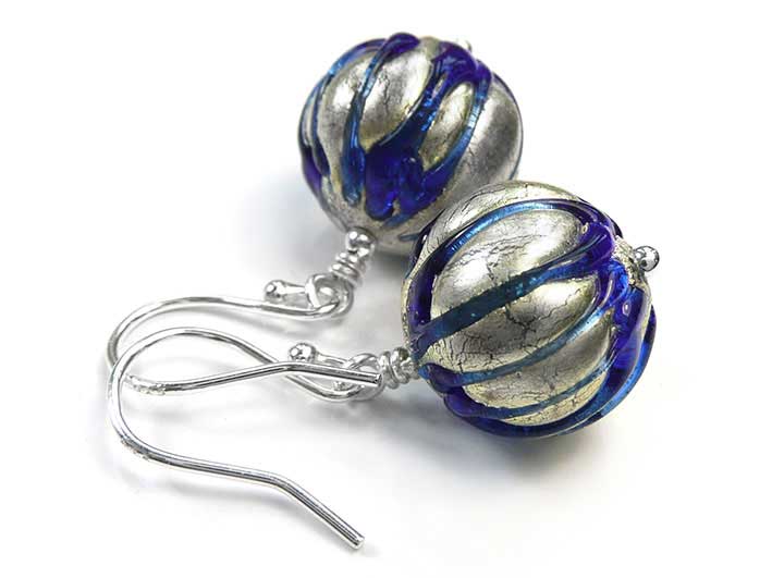 Murano Glass Earrings - Ribbed Electric