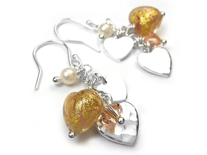 Murano Glass Heart Amore Earrings - Salmon