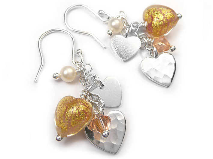 Murano Glass Heart Amore Earrings - Salmon