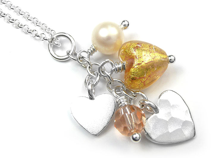 Murano Glass Heart Amore Pendant - Salmon