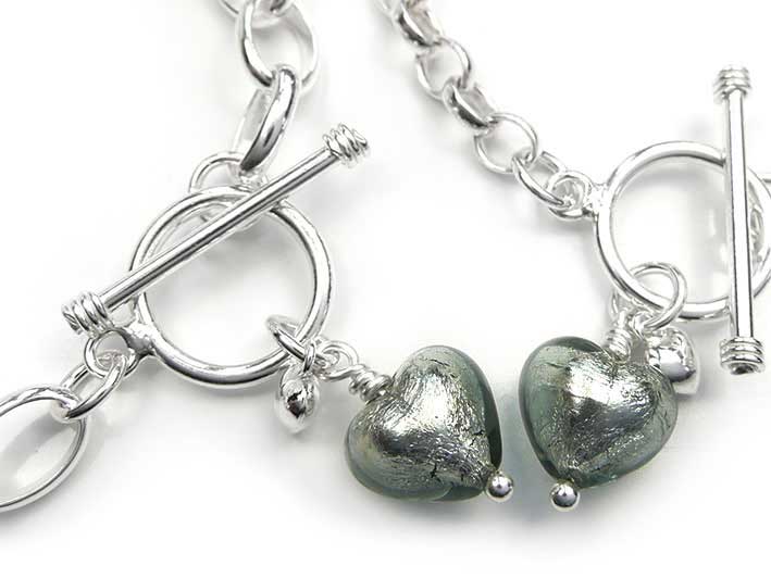 Murano Glass Heart Bracelet - Black Diamond