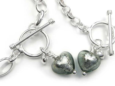 Murano Glass Heart Bracelet - Black Diamond