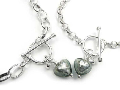 Murano Glass Heart Bracelet - Black Diamond