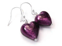 Murano Glass Heart Earrings - Burgundy