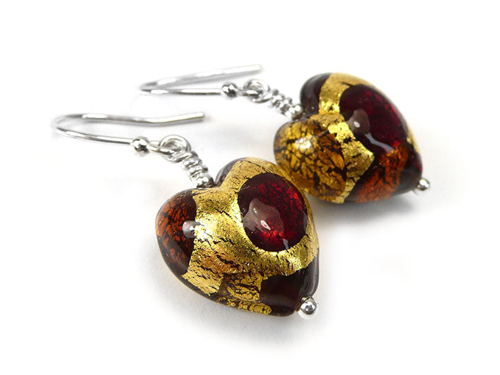 Murano Glass Heart Earrings - Ruby Spot