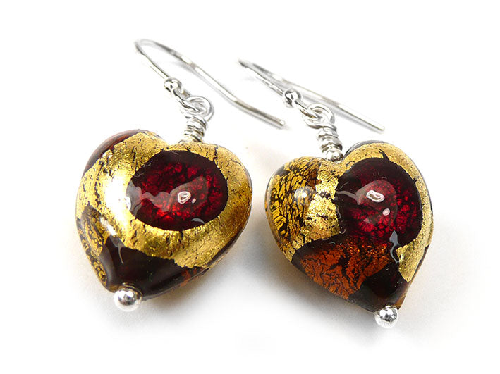Murano Glass Heart Earrings - Ruby Spot