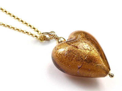 Murano Glass Heart Pendant - Chocolate Gold