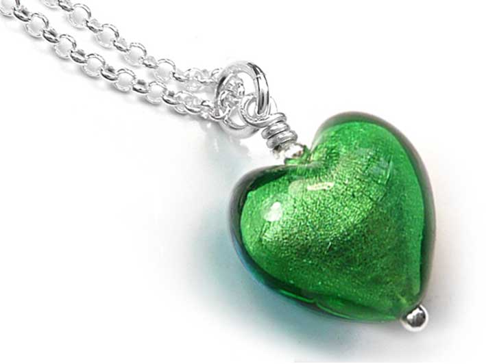 Murano Glass Heart Pendant - Emerald Small