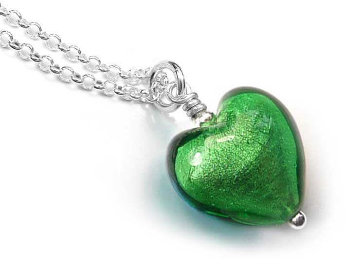 Murano Glass Heart Pendant - Emerald Small