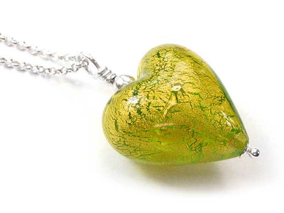 Murano Glass Heart Pendant - Golden Green