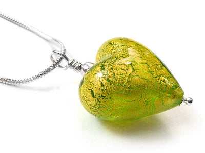Murano Glass Heart Pendant - Golden Green