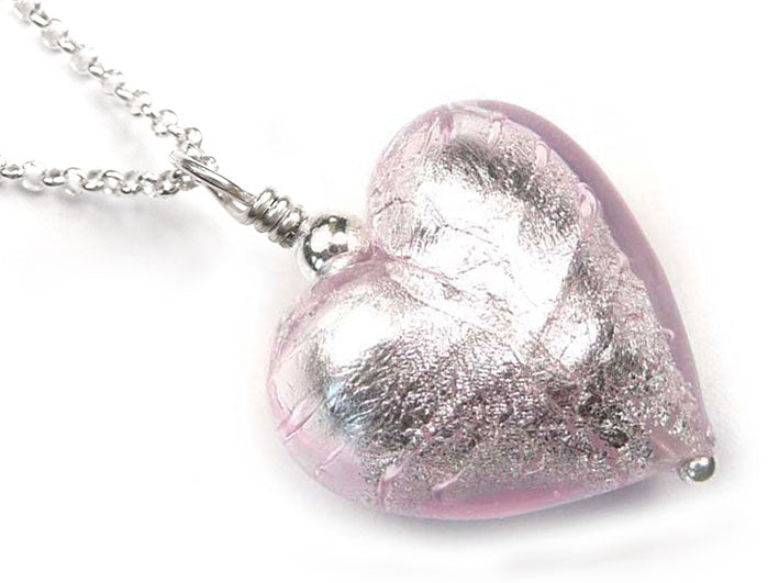 Murano Glass Heart Pendant - Pale Pink