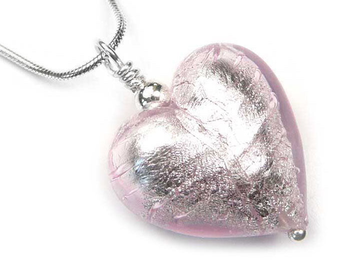 Murano Glass Heart Pendant - Pale Pink