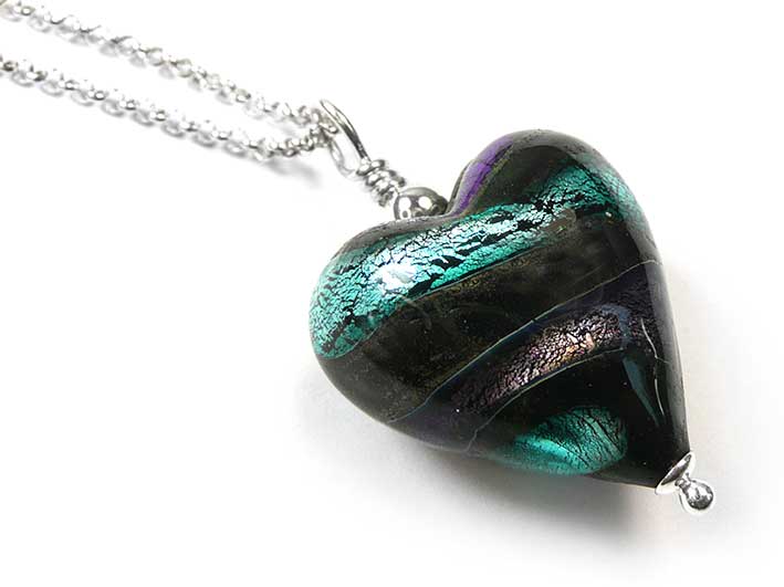 Murano Glass Heart Pendant - Purple Velvet and Verde